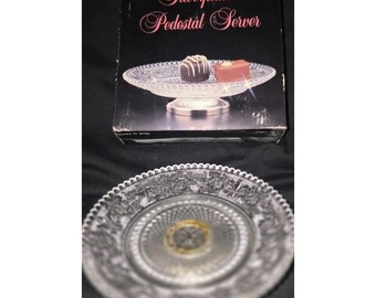 Ensemble de dessertes sur piédestal plaquées argent vintage - Présentoir à plusieurs niveaux en verre pressé