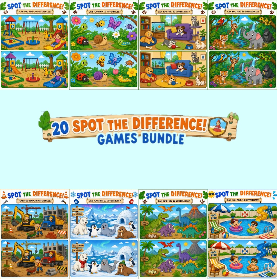 Spot the Difference Printable Puzzles Bundle, 20 Fun Kids Activity ...