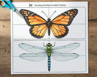 Puzzle z owadami do druku, gra logiczna dla przedszkolaków z 4 elementami, jednostka owadów do druku, wiosenne aktywności dla dzieci w domu
