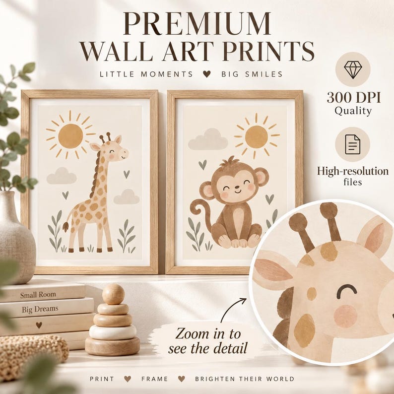 Neutral Safari Nursery Wall Art Set of 9 | Boho Animal Prints | Instant ...