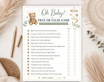 Gra „Prawda czy fałsz” na baby shower, gra „Prawda czy fałsz” na baby shower do druku, Oh Baby, prawda czy fałsz, wirtualne gry na baby shower
