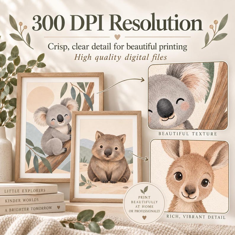 Australian Animal Nursery Wall Art Set of 9, Printable Koala Kangaroo ...