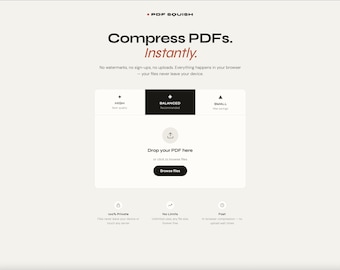 Narzędzie do kompresji plików PDF — natychmiastowe pobieranie, brak znaków wodnych, brak konieczności rejestracji, nieograniczone korzystanie, 100% prywatności, działa w trybie offline