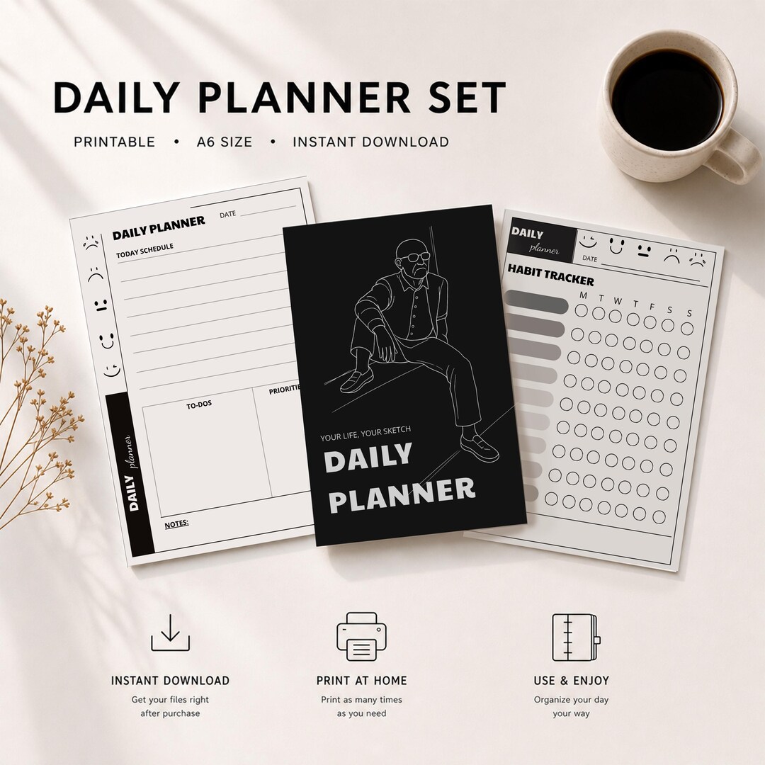 Printable A6 Daily Planner | Minimalist Design, Planner Inserts, Habit