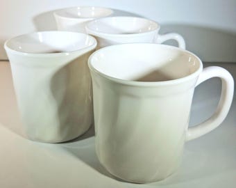 Set of 4 Vintage Arcopal Milk Glass Mugs | French Diner Style Coffee Cups