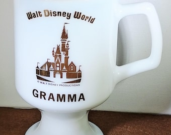 Walt Disney World Gramma Milk Glass Pedestal Mug – Vintage Walt Disney Productions – Cinderella Castle – 1970s Souvenir Cup