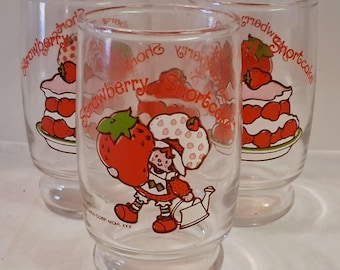 Vintage 1980 Strawberry Shortcake Glasses Set | American Greetings Pedestal Juice Cups