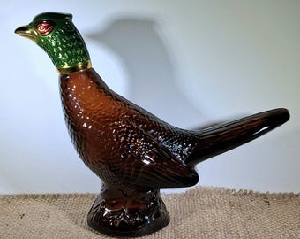 Vintage Avon Pheasant Decanter – Leather After Shave Bottle – Brown Glass Bird – 1970s Collectible