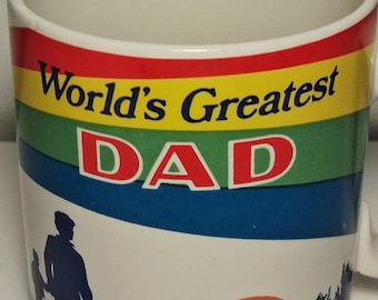 1984 World's Greatest Dad Mug | Retro Rainbow Coffee Cup