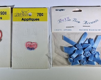 Vintage Sew Appliques & Wrights Ribbon Bows – Craft Embellishments (NIP)