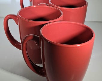 Corelle Coordinates Red Stoneware Mugs | Set of 4 Minimalist Coffee Cups