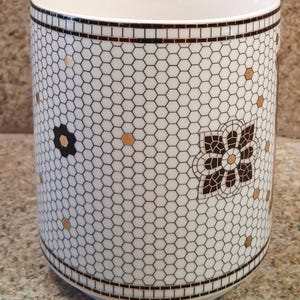 Anthropologie Monogram P Mug, Black Gold Floral Ceramic Coffee Cup image 4