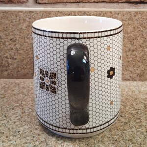Anthropologie Monogram P Mug, Black Gold Floral Ceramic Coffee Cup image 3