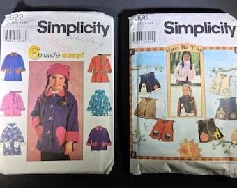 Simplicity Girls Outerwear Sewing Patterns Bundle (Size 5-6X) – Coats, Hat, Vest, Applique Designs