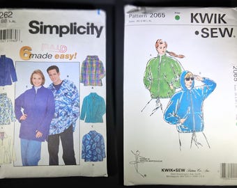 Simplicity 8262 Kwik Sew 2065 Fleece Jacket Hoodie Pullover Sewing Patterns (Uncut)