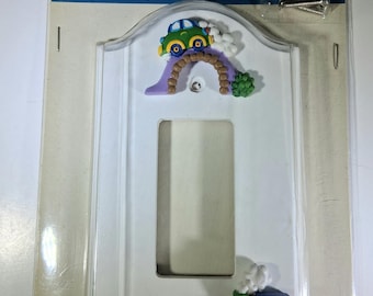 Vintage FIGI Wood Train Wallplate: "Away We Go" Nursery Decor (1999)