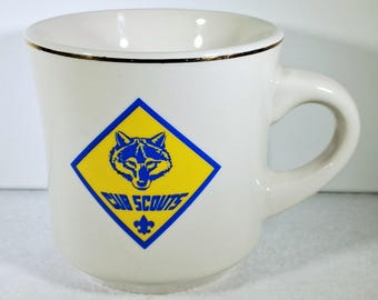 Vintage Cub Scouts Coffee Mug: Wolf Logo Camping Collectible Cup