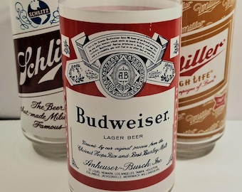 Vintage 1970s Milwaukee Beer Glass Set - Schlitz, Pabst Blue Ribbon, Miller High Life - Retro 12oz Tally Glass Trio