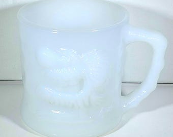 Vintage Grog Milk Glass Mug | B.C. Comic Strip Embossed Caveman | Federal Glass 1960s-1970s