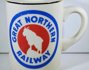 Vintage Northern Railway Mug | Railroad Ceramics, Mountain Goat Logo, Gold Rim