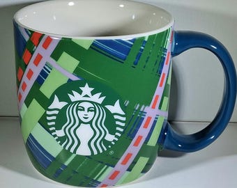 Starbucks 2020 Geometric Plaid Mug 18oz | Green Blue Siren Logo Coffee Cup