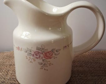 Vintage Pfaltzgraff Tea Rose Creamer Pitcher Pink Floral Stoneware Cottage Kitchen Decor