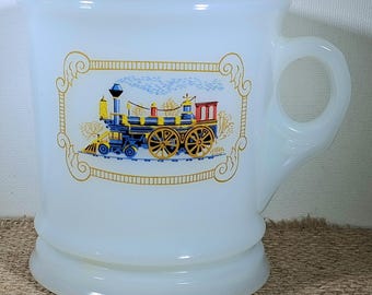 1974 Avon Iron Horse Milk Glass Shaving Mug – Steam Locomotive Train Collectible