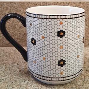Anthropologie Monogram P Mug, Black Gold Floral Ceramic Coffee Cup image 2