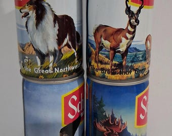 Vintage Schmidt Beer Cans: 4 Wildlife Scenes, Collectible Bar Decor