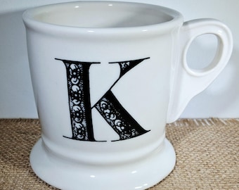 Anthropologie Homegrown Letter K Pedestal Mug | Ornate Black Monogram Initial K 14oz Coffee Cup
