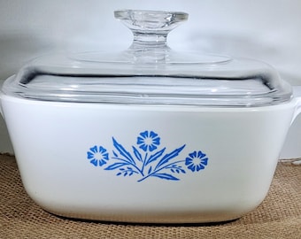 Vintage CorningWare Blue Cornflower 1.5 Quart Casserole Dish with Glass Lid – 1960s USA
