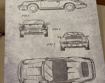 1990 Porsche 911 Patent Canvas Print 9” x 11”