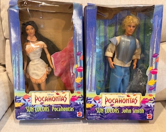 Vintage 1995 Mattel Sun Colors Pocahontas Fashion Doll & John Smith