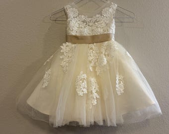 Miama Champagne Lace Tulle Flower Girl Dress Junior Bridesmaid Dress - Size 2