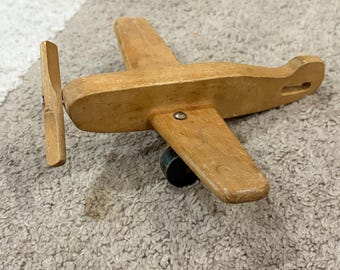 Vintage Handmade Wooden Collectible Toy 7” Airplane - Finland