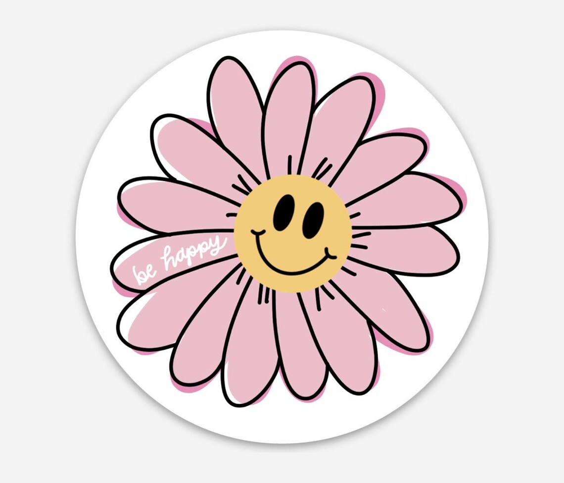 Be Happy Flower Sticker - Etsy