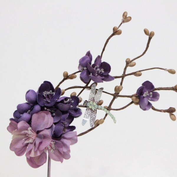 Cherry blossom hair accessories -   puple dark lilac violet flower hair clip - Bridal Hair