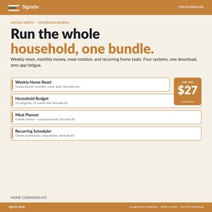 Home Command Kit | Budget + Maaltijdplanner + Takenplanner + Wekelijkse Reset | Google Sheets