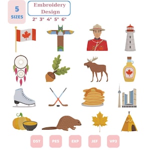 Canada Embroidery Design Set, Maple Leaf Machine Embroidery File, Canada Goose Moose Applique Pack, Polar Bear Nature Stitch Outlines