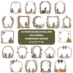 Pacote de bordados com moldura de pato-real para o Halloween, padrão de guirlanda de monograma assustador para moletom, 6 tamanhos, download digital.