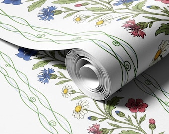 Papel de Parede Vintage com Estampa Floral em Espiral | Decoração de Parede Autoadesiva