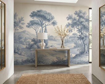 Blue Pastoral Landscape Wall Mural