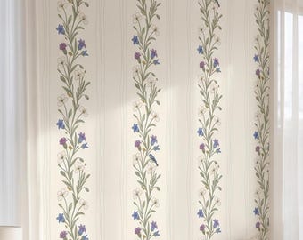 Vertical Stripe Wildflower Bird Wallpaper | Peel and Stick Decor