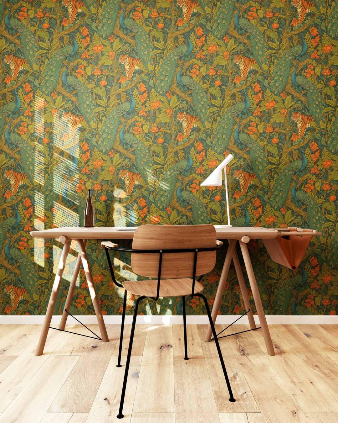 Peacock Tiger Chinoiserie Wallpaper | Exotic Botanical Jungle Wall ...