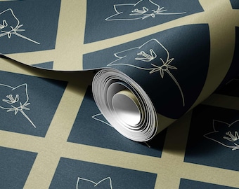 Papel de Parede Floral Geométrico com Diamantes | Azul Marinho e Bege - Autoadesivo