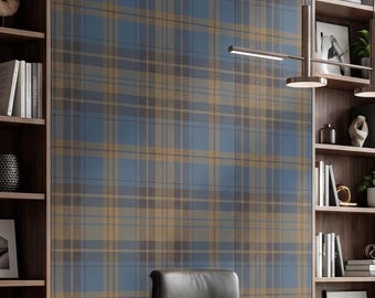 Navy Gold Tartan Plaid Wallpaper | Moody Geometric Pattern