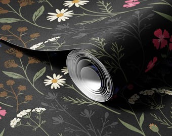 Colorful Botanical Floral Wallpaper | Moody Cottagecore Pattern