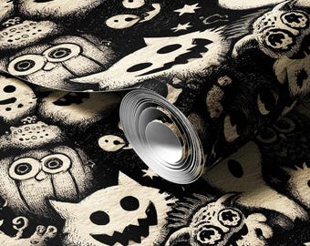 Papel de Parede Infantil com Desenhos de Monstros de Halloween | Adesivo para Decoração Infantil