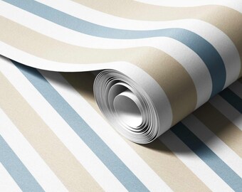 Papel de parede clássico com listras em tons pastel | Estampa em tons suaves de azul e creme