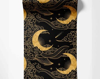 Luxus Gold Poppy Tapete Schälen und Aufkleben (Schwarzer Hintergrund Blumendekor)